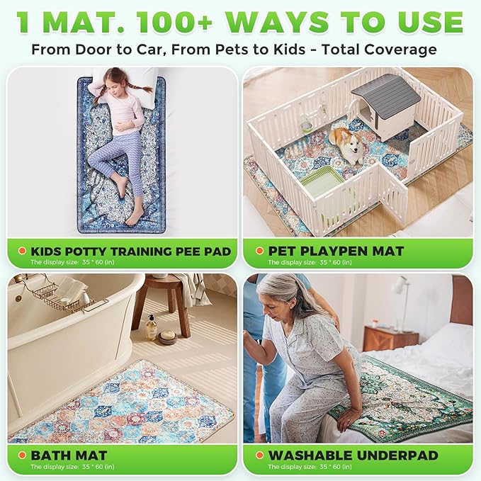 Hompet 2 Pack Super Absorbent Dog Door Mat for Muddy Paws, Washable Pee Pads for Dogs, Reusable Puppy Training Pads, Quick Dry Non-Slip Pet Entryway Rug, Leak-Proof Potty Pad for Indoor Floors 35x60