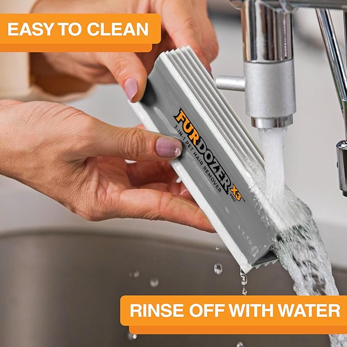 FurDozer Pet Hair Remover & Auto Detailing Tools - Cat & Dog Hair Remover for Carpets, Car Interiors, Couches, Bedding, & Pet Furniture (Gray, (2 Pack) - X3 PRO)