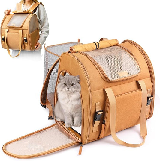 Cat Carrier Backpacks, Expandable Cat Backpack with Breathable Mesh, Pet Carrier Backpack for Cats Small Dogs Puppies,Foldable Carrier Backpack Great for Travel Hiking Camping Vet Visit Outdoor