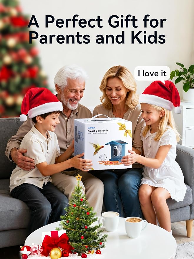 outinput 2.5K Smart Bird Feeder with Camera Solar Powered, AI Bird Species Identification, Squirrel Proof, Real-Time Video Notifications, Weatherproof, Ideal Gift for Family and BirdLovers, Navy Blue