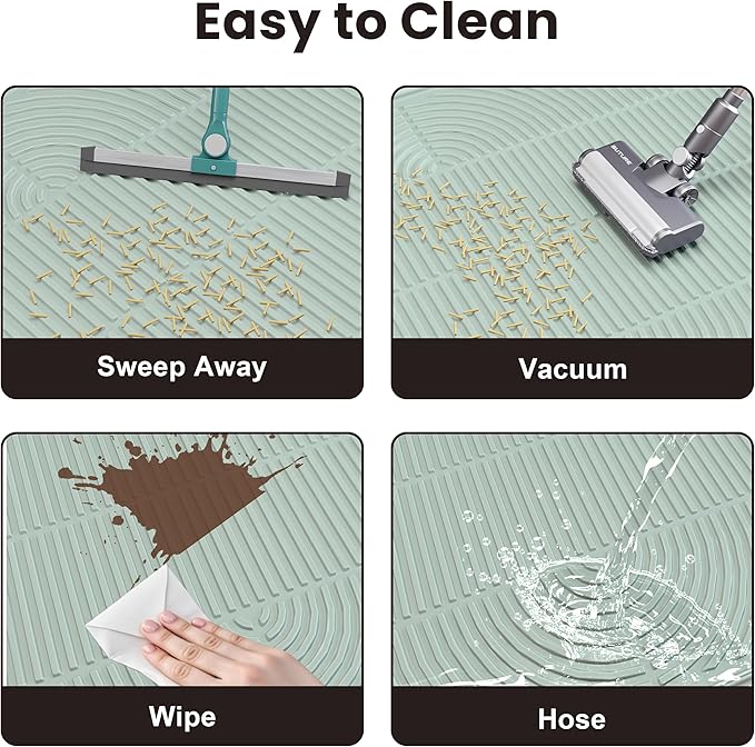 Cat Litter Mat, 40" x 28" Extra Large Silicone Litter Box Mat for Floor, Pet Trapping Litter Rug Pad, Soft Cat Paws, Easy to Clean, Waterproof/Urine-Proof, Garbage Recyclable (Green)