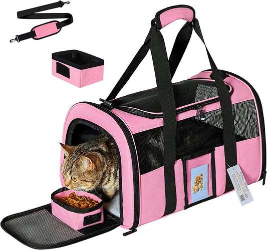Cat Carrier Pet Carriers Airline Approved for Small Dogs Kitten Carriers for Small Medium Cats Under 15lb, Collapsible Soft Sided TSA Approved Travel Carrier, Pink