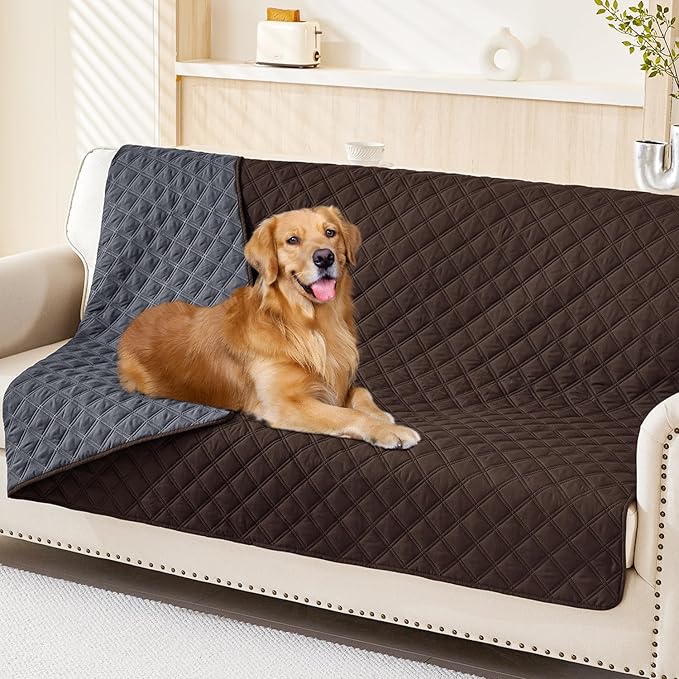 Smiry Waterproof Dog Bed Cover Pet Blanket, Soft Washable Dog Blanket for Furniture Bed Couch Sofa Reversible, Checkered (52"x82", Chocolate/Dark Grey)