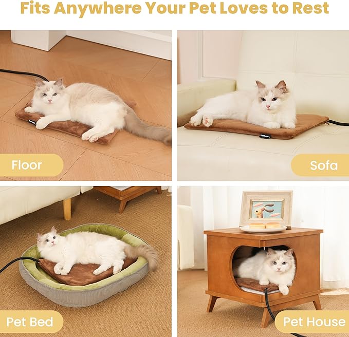 Heated Pet Pad for Dogs and Cats, Waterproof Heating Mat with Chew-Resistant Cord, Constant Warmth for Indoor & Covered Outdoor Use, Multiple Sizes and Colors (Brown, S: 16" × 13" × 1.3")