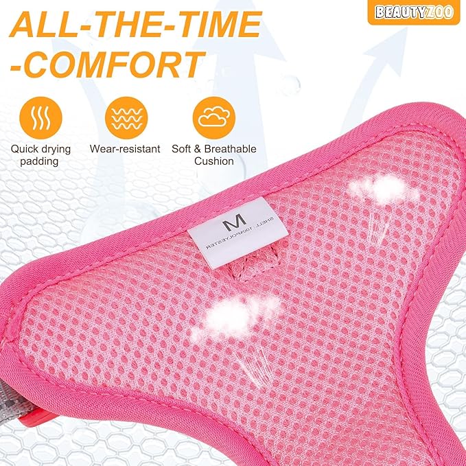 BEAUTYZOO No Pull Dog Harness Large, Adjustable Dog Harness and Leash Set -Easy Wearing with 3 Buckles/Control Handle,No Choke Soft Padded Reflective Pet Vest for Training Walking Hiking,Rose M