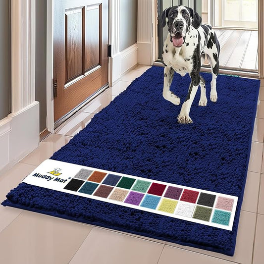 Muddy Mat® | Super Absorbent Door Mat Indoor, Microfiber Quick Dry Chenille Entryway Rug, Non-Slip Front Door Mat, Indoor Mats for Entryway, Machine Washable Pet Rug, Navy Blue XL 59"X35"