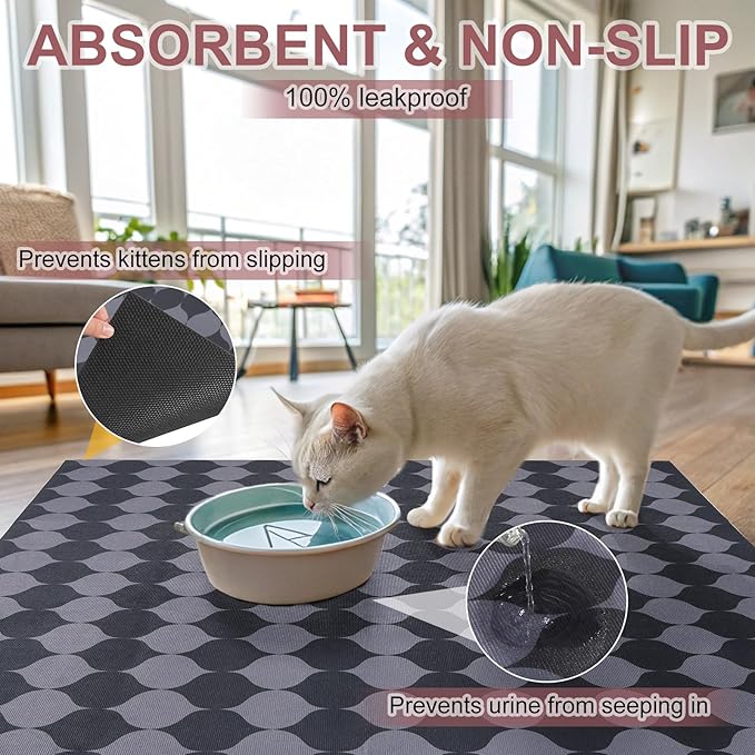 BEAUTYZOO Cat Litter Mat Large 32"x45" - Premium Waterproof Litter Trapping Mat with Non-Slip Backing, Cat Litter Box Mat Scatter Control for Floor, Machine Washable & Urine Proof, Soft for Kitty Paws