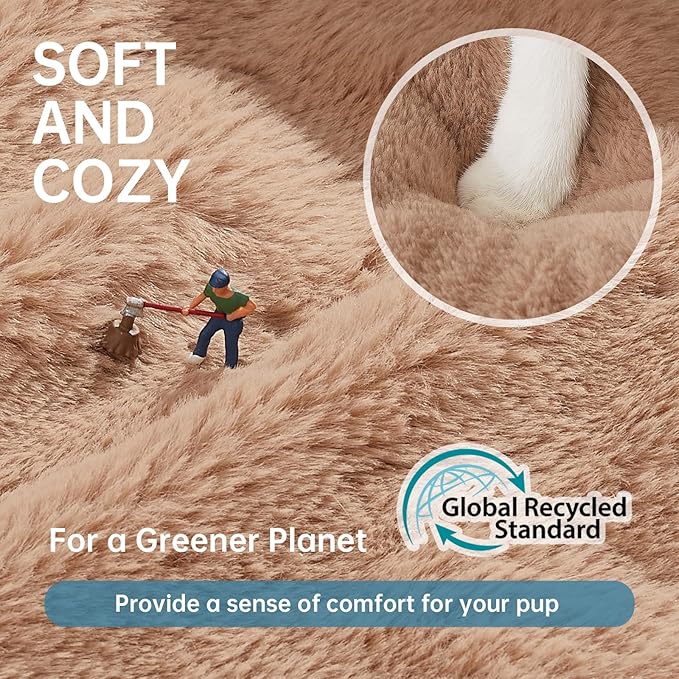 OhGeni 20 inches Calming Donut Dog & Cat Bed for Small Pets, Warming Comfort Fluffy Short Pile Fur, Durable Machine Washable Bed, Cute Round Bed for Puppy and Kitten, Camel