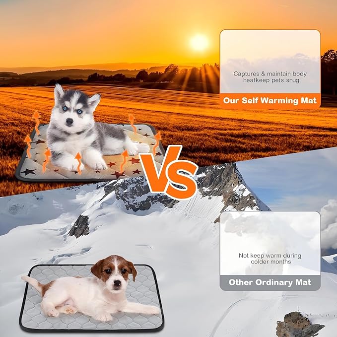 Namalu 4 Pack Self Warming Cat Bed Self Heating Cat Mat Star Pattern Soft Dog Crate Pad Thermal Pet Mat Anti Slip Kennel Dog Washable Warming Bed for Outdoor Indoor(18 x 18 Inch,Gray)
