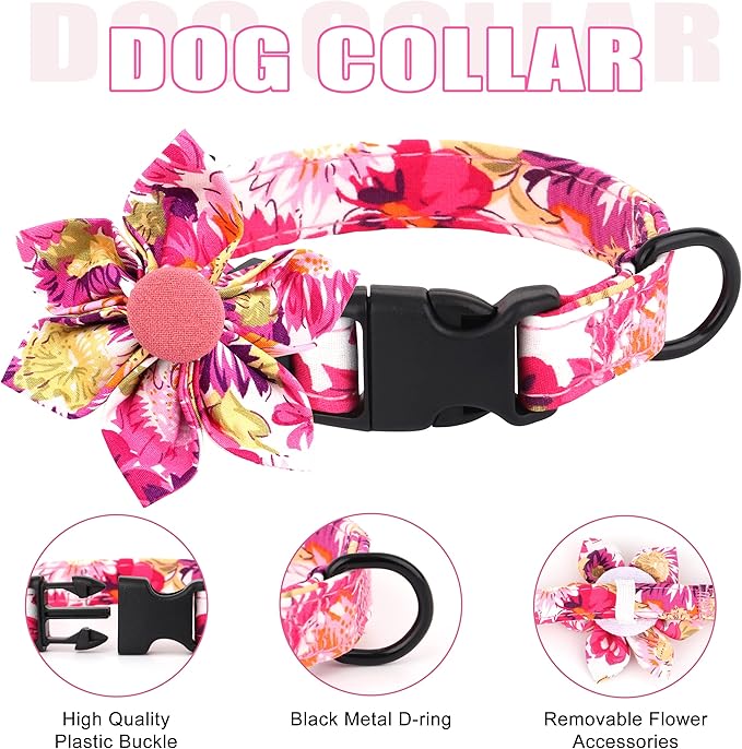 Beirui Cute Girl Dog Collars, Harnesses & Leashes Set - Adjustable Dog Collar and Leash Set with Flower - Soft Mesh Dog Vest Harness for Puppies Small & Extra Small Dogs Cats (Pink-2,XXS)
