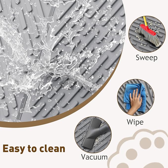 Cat Litter Mat with Grooves & Raised Edge, Urineproof/Waterproof, Litter Scattering Control, Easy to Clean & Recycle (24 * 17in-Grey-2 Pack)