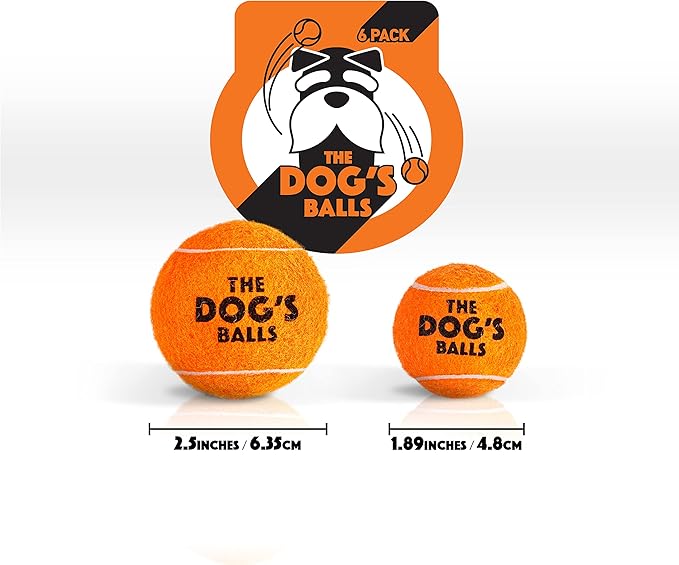 The Little Dog's Balls, Dog Tennis Balls, Orange 6-Pack, Strong Toy for Agility Training, Puppy Training, Play, Exercise & Fetch, 1.9 Inches Diameter