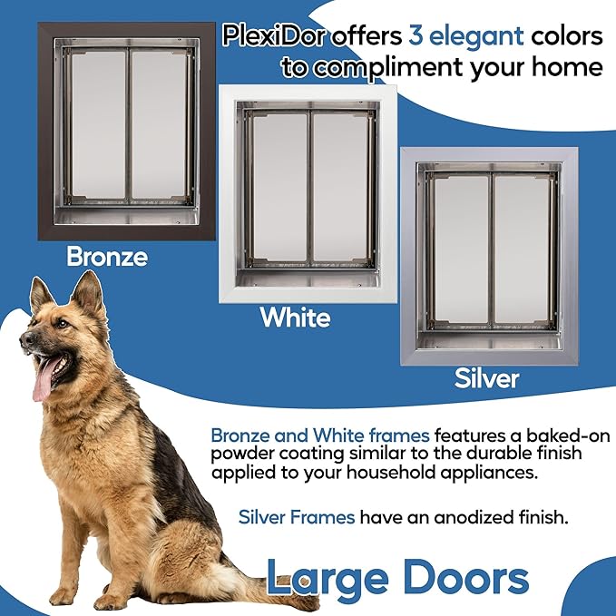 PlexiDor Performance Pet Doors for Dogs and Cats - Wall Mount Dog Door with Lock and Key - Bronze, Large Size