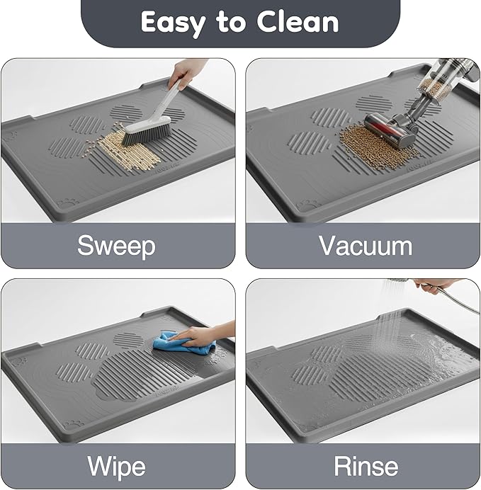 ISSEVE Cat Litter Mat 40" x 28" XL, Extra Large Silicone Mat for Litter Box, 1.38" Raised Edge Urine Proof Litter Trapping Mat Pad for Scatter Control, Soft on Kitty Paws, Protect Floor (Dark Grey)
