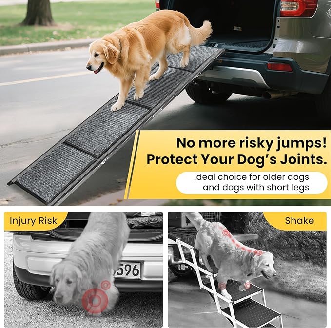 Dog Ramp for Car, 71''x 17.3'' Extra Long Dog Ramp for Truck with Non-Slip Rug Surface, Portable and Folding Dog Car Ramp for SUV & Car, Outdoor Pet Ramp for Large Dogs Up to 250 LBS