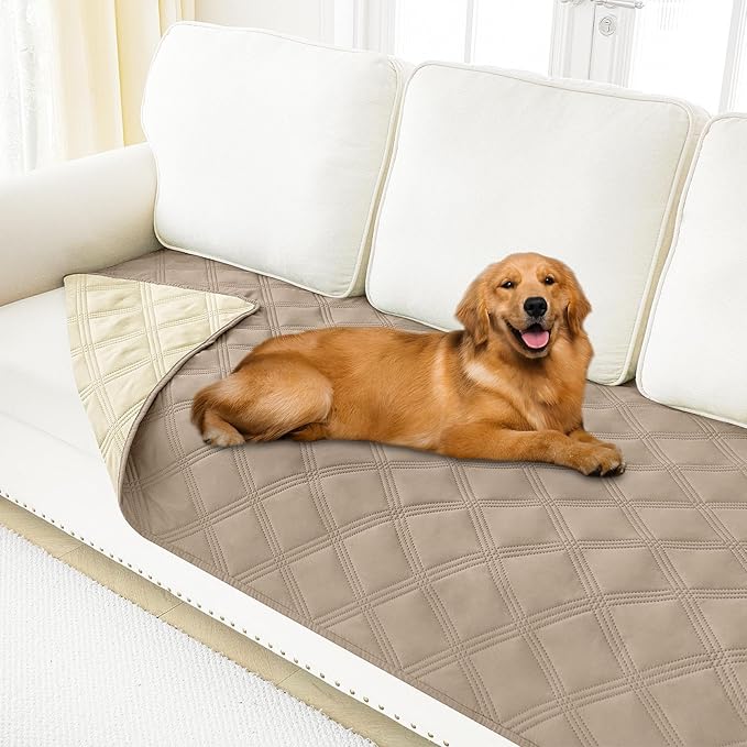 Smiry Waterproof Dog Bed Cover Blanket 40x70, Soft Reversible Pet Blanket, Washable Leakproof Cats Dogs Couch Cover for Sofa, Couch, Furniture, Lattice, Taupe/Beige