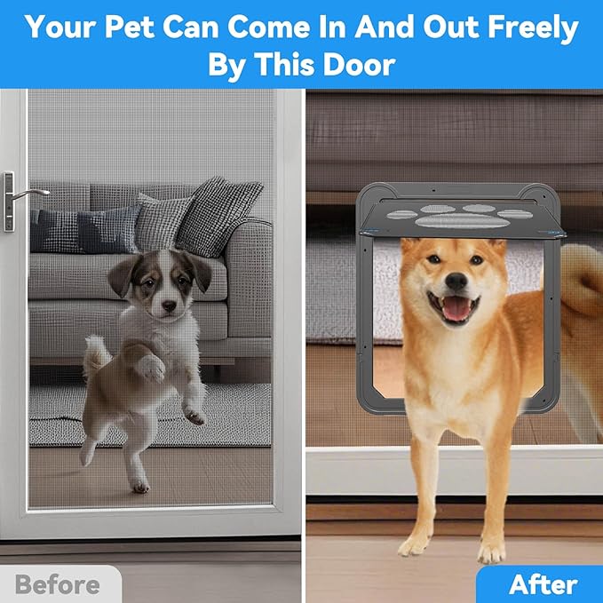 NAMSAN Dog Screen Door, Flap Opening 12 x 14 inches, Dog Door for Screen Door, Magnetic Self-Closing Large Pet Door for Sliding Door, Screen Door with Doggie Door Built in, Lockable, Black