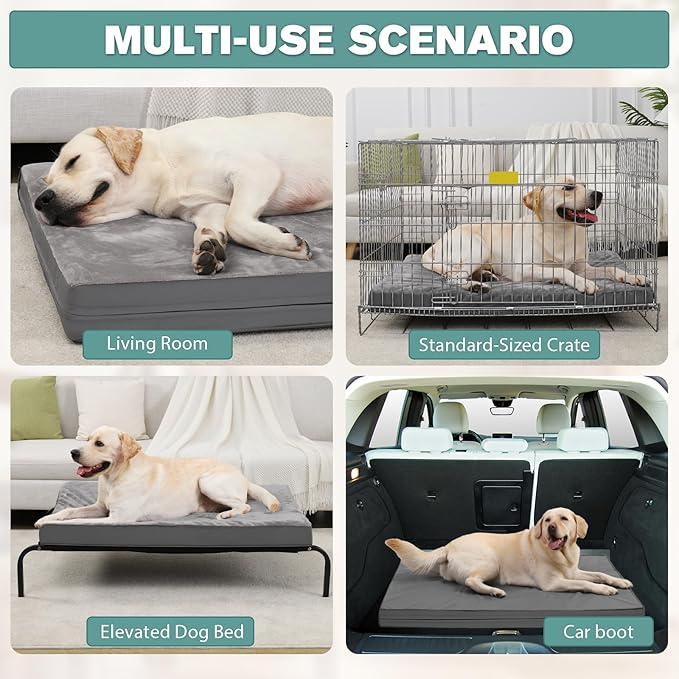 Waterproof XL Dog Beds Large Sized Dog, Outdoor Washable Crate Pad 42 inch, Extra Large Foam Orthopedic Pet Bed with Durable Removable Cover Reversible, XLarge Anti-Slip Kennel Pads, 41"x27", Gray