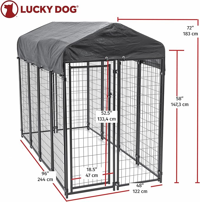 Lucky Dog Large Outdoor Dog Kennel Playpen Crate with Heavy Duty Welded Wire Frame and Waterproof Canopy Cover, Black, (2 Pack)