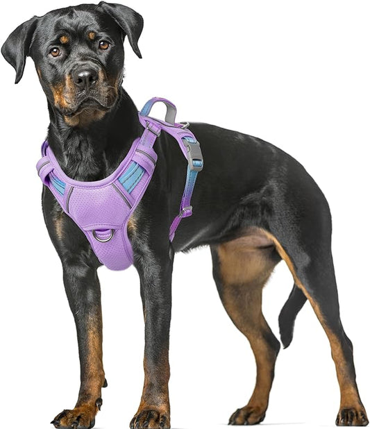 BARKBAY No Pull Dog Harness Large Reflective Dog Harness with Front Clip and Easy Control Handle for Walking Training Running with ID tag Pocket(Lavender Sky,XL)