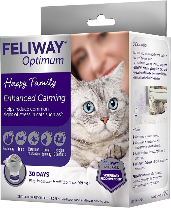 FELIWAY Aroma Diffuser, Optimum Cat, Enhanced Calming Pheromone, 48 mL | 30 Day | Starter Kit | Translucent | Pack of 2