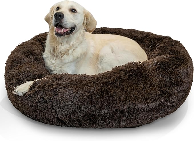 Best Friends by Sheri The Original Calming Donut Dog Bed – Washable Plush Pet Bed for Large Breeds up to 100 lbs, Shag Faux Fur, Dark Chocolate, Large (36" x 36")