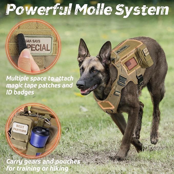 rabbitgoo Tactical Dog Harness for Small, Heavy Duty Pet Harness with Handle, No-Pull Service Vest Small Breed, Adjustable Military Dog Vest for Training Hunting Walking, Brown, S