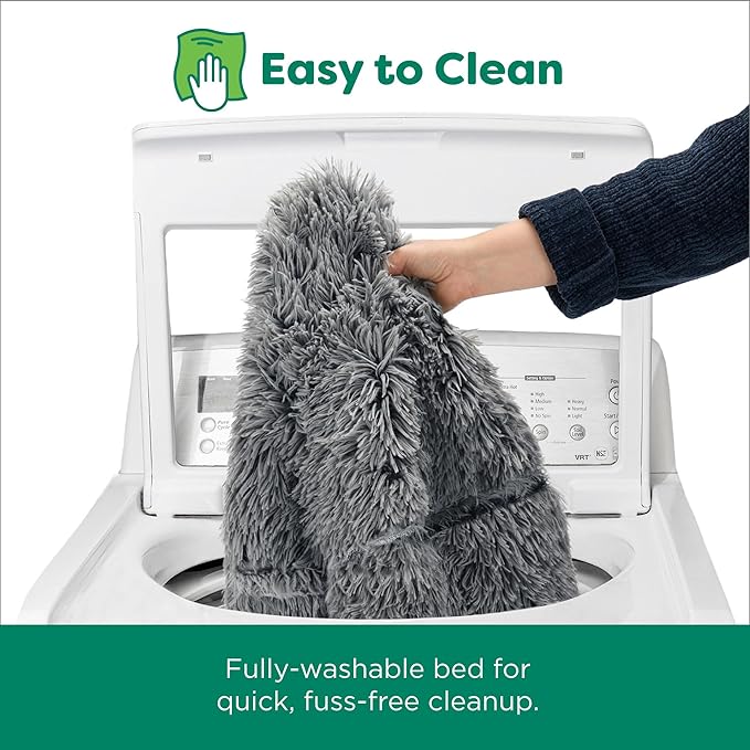 Furhaven 23" Round Calming Donut Dog Bed for Indoor Cats & Small Dogs, Washable, For Dogs Up to 20 lbs - Shaggy Plush Long Faux Fur Donut Bed - Gray, Small, 23.0"L x 23.0"W x 9.0"Th