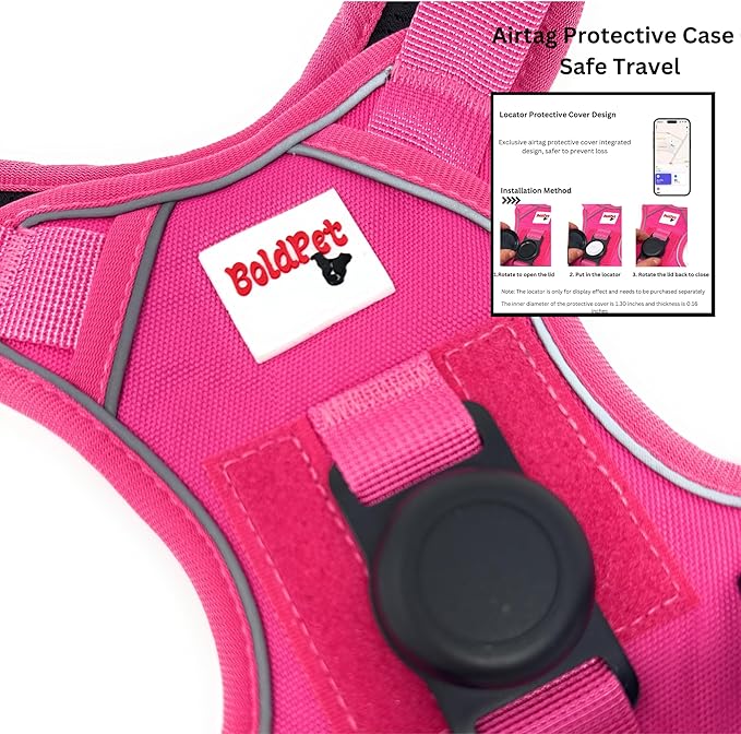 Dog Harness with Airtag Holder and Leash Set-Premium Oxford Breathable Material- Durable Reflective Airtag Dog Harness and Leash Set for Small, Medium, Large and X Large Dogs
