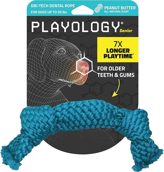 Playology Dog Toys | Dri-Tech Dental Rope Toy for Dogs - Gentle on Teeth | Medium Peanut Butter Scented Toy - Easy to Clean and Made from Non Toxic Materials