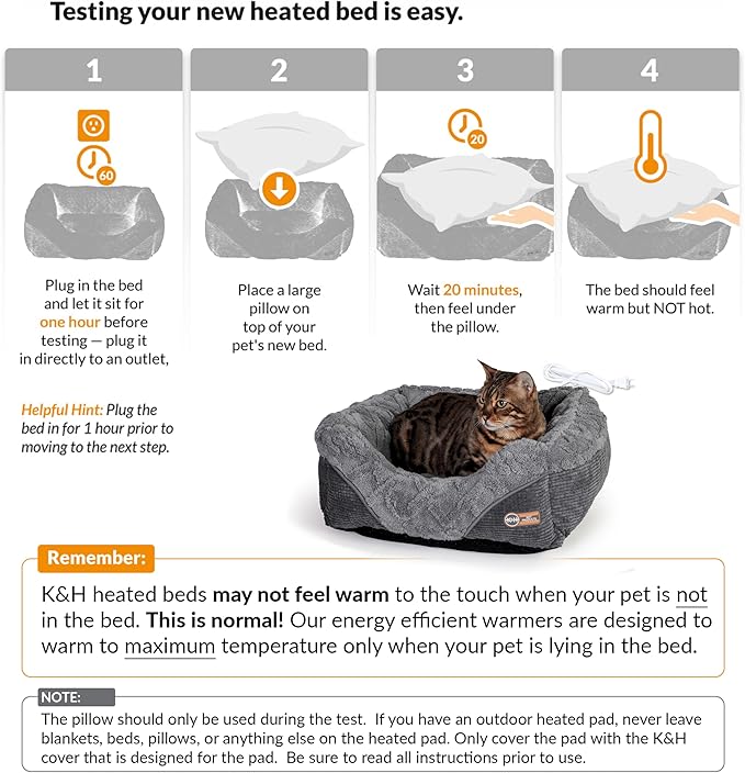 K&H Pet Products Thermo-Pet Lounge Sleeper Indoor Heated Pet Bed for Cats & Dogs, Bolstered Warm Calming Pillow Bed, Waterproof Heated Pad, Machine Washable, Safety Listed - Small 20.5 X 19.5in