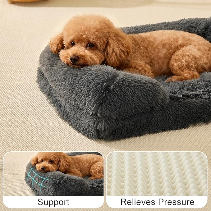 Orthopedic Dog Bed for Medium Dogs of Comfortable Memory Foam Pet Bed with Sides,Fluffy Dog Couch Sofa Bed with Anti-Slip Bottom Dark Grey M