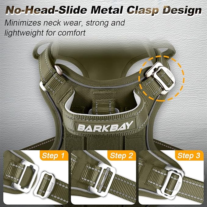 BARKBAY Service Dog Vest Tactical Dog Harness Medium Large Sized Dog Tags Personalized No Pull Adjustable Harness Reflective K9 Working Training Easy Control Military MolleSystem(Army Green,S)