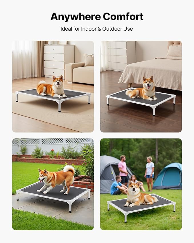 VEVOR Chew Proof Elevated Dog Bed, Portable Raised Dog Cot with Aluminum Tube Metal Frame and Breathable Textilene Mesh, Indoor & Outdoor Pet Cooling Raised Hammock Bed, L, Gray