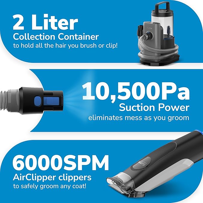 FURME Original Pet Grooming Vacuum Kit - Cat & Dog Grooming Kit for Easy Pet Care at Home, Quiet & Safe Dog Hair Remover Machine with Brush, Clipper, Shedding & Cleaner Tools & 2L Canister