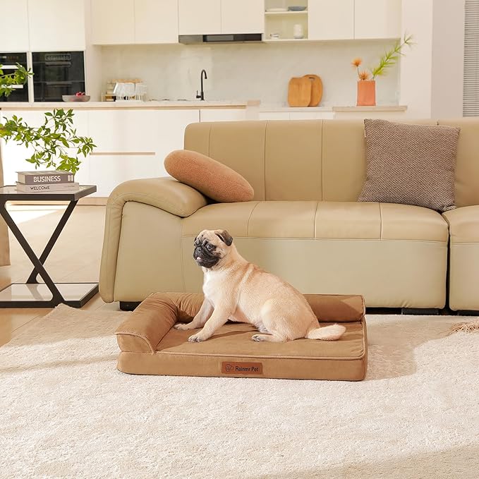 Orthopedic Dog Bed for Small ＆ Medium Dogs, 30"x20"x6" Memory Foam Pet Bed with Washable Microsuede Cover, TPU Waterproof Liner & Nonskid Bottom, for Indoor, Outdoor, Crate ＆ Car Use, Khaki