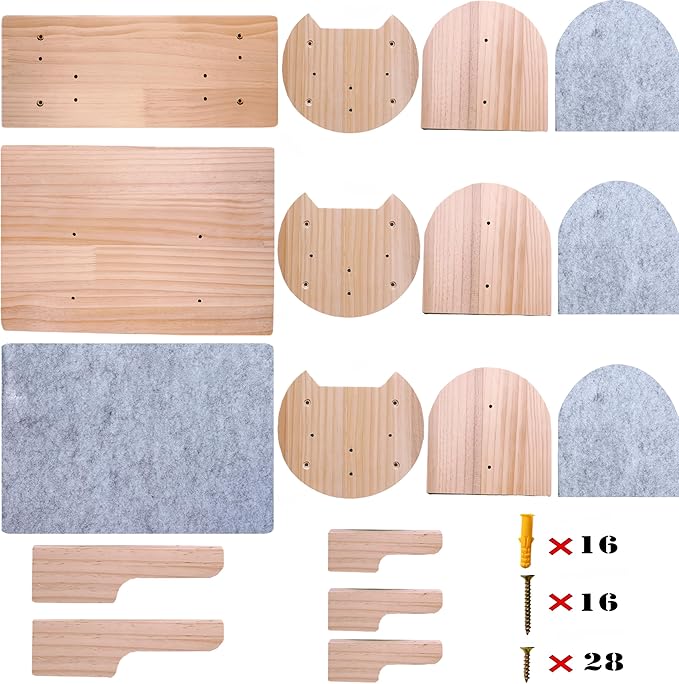 Cat Wall Shelves with 3 Steps - All-in-One Climbing & Resting Furniture, Solid Wood Wide Perch & Hammock for Indoor Cats, Supports up to 25lbs for Small to Large Cats