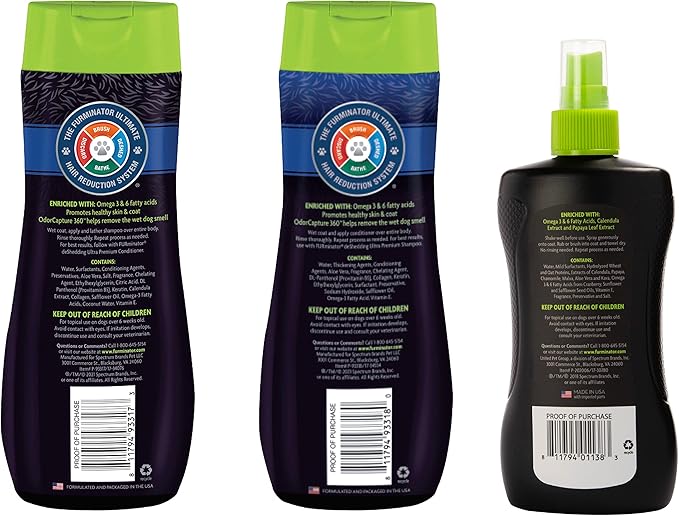 FURminator deShedding Kit, deShedding Shampoo, deShedding Conditioner, deShedding Waterless Spray, For Dogs, 40.5 oz (Set of 3)