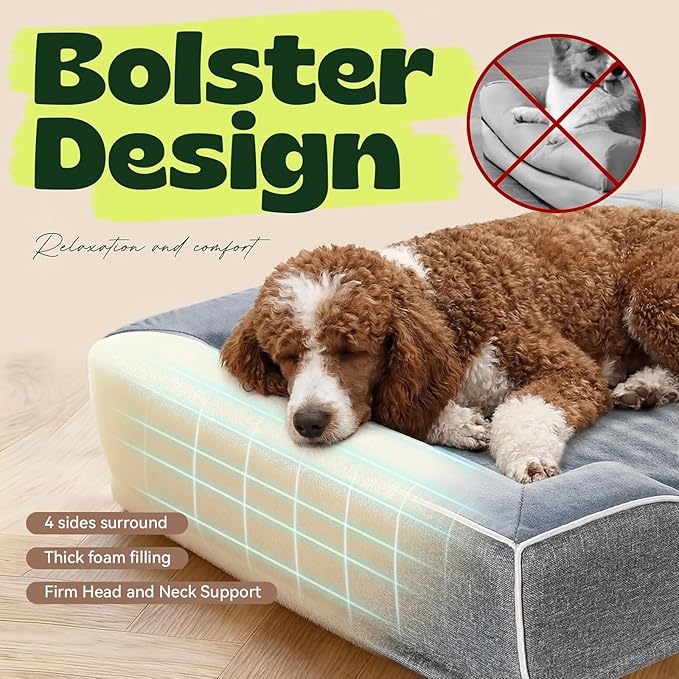 Orthopedic Dog Beds for Large Dogs with Cooling Gel Memory Foam & Egg-Crate Foam Waterproof,XLarge Couch Bed with Sides and Removable Washable Cover for Big Breed Senior Pets,Dark Grey