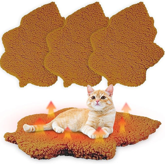 3 Pack Self Warming Cat Dog Bed Leaf Shape Self Heating Pet Mat Non Electric Washable Thermal Sleeping Pad Plush Heated Pet Mat for Crate Floor Indoor Outdoor(Orange,Small-16 x20)