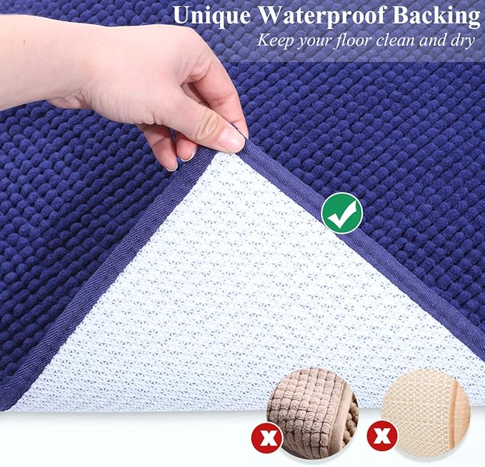 VIVAGLORY Cat Litter Mat Softgrip Litter Trapping Mat, Muddy Litterbox Rug for Indoor & Floor, Machine Washable Easy Clean Soft Microfiber for Cat, 31"× 20", Navy Blue