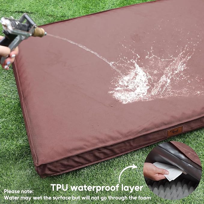 Outdoor Orthopedic Dog Bed for Extra Large Dogs, XL Waterproof Flat Pet Bed 44x32 Inch, Egg Crate Foam with Removable Washable Oxford Cooling Cover, Pink