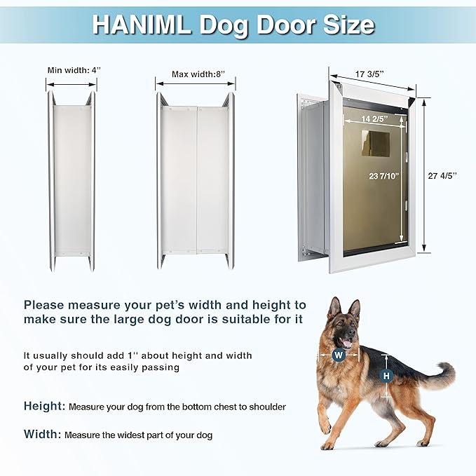 Extra Large Dog Door for Walls Heavy Duty Aluminum Doggy Door with Telescoping Tunnel Energy Efficient Double Flaps Pet Door for Large and Extra Large Doggies Up to 220 lbs, Weatherproof