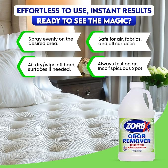 ZORBX Unscented Odor Eliminator for Strong Odor 64 oz - Used in Hospitals & Healthcare Facilities - Advanced Trusted Formula, Fast-Acting Odor Remover Spray for Dog, Cat, House & Carpet