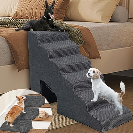 6 Steps Dog Stairs & Steps Ramps for High Beds 30 inches High Tall, LitaiL 6 Step Pet Stairs Steps for Small Large Dogs, Non-Slip Dog Ramps with 3 Pack Ramps for Staircase