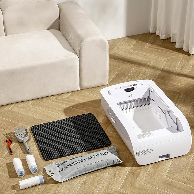 Self Cleaning Litter Box,Open-Top Automatic Cat Litter Box APP Control (2.4G/5G) with Health Tracking, Dual Safety Sensors&Odorless Design,Includes cat Litter & 3 Rolls Waste Bags (with Tent)