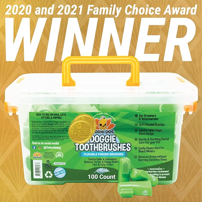 Bodhi Dog Finger Toothbrush for Dogs & Cats - Puppy Toothbrush with Soft Flexible Silicone Bristles, Gentle for Sensitive Gums, Promotes Healthy Teeth & Gums, Easy Teeth Cleaning Tool (100 Count)