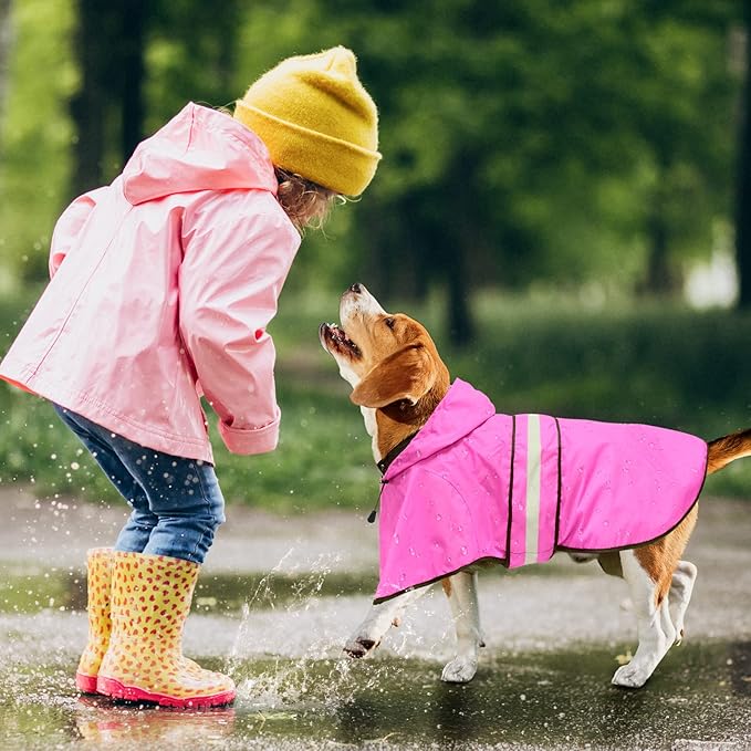Dog Raincoat - Reflective Waterproof Dog Rain Jacket with Leash Hole, Lightweight Hooded Doggy Rain Coat Pet Slicker Poncho for Walking (X-Large, Pink)