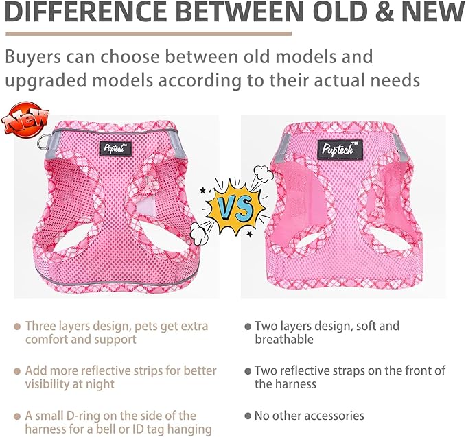 PUPTECK Dog Harness and Leash Set for Small Medium Dogs No Pull Step-in Soft Mesh Puppy Cat Vest Harnesses Reflective at Night, Upgraded New Pink L
