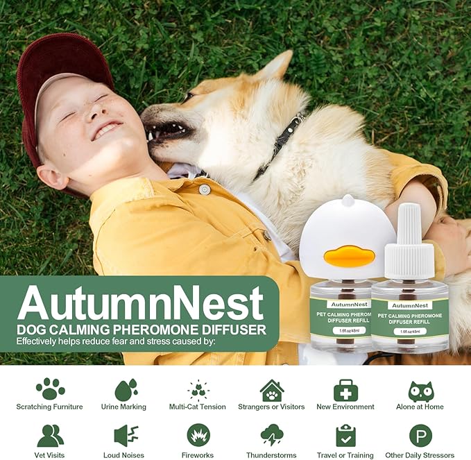 4-Pack Dog Calming Diffuser Kit (1 Diffuser + 3 Refills), Plug-in Pheromone Calming Diffuser for Dog, 90-Day Supply, Covers 700 sq ft, Safe & Odorless Stress Relief Solution, Promotes Relaxed Behavior